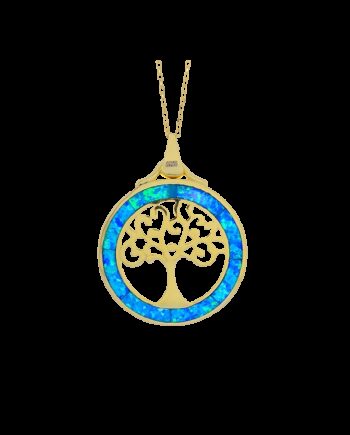 Livets Træ Opal Livets Træ Smykke Halskæde Vedhæng Med Blå Opal Sten 925 Sterling Sølv   Rhodium Belægning
