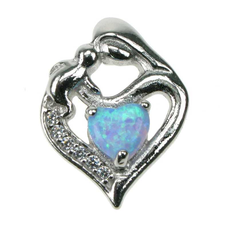 Mor Barn Lys Opal Smykke Vedhæng Med Blå Opal Sten 925 Sterling Sølv Zirkonia Rhodium Belægning
