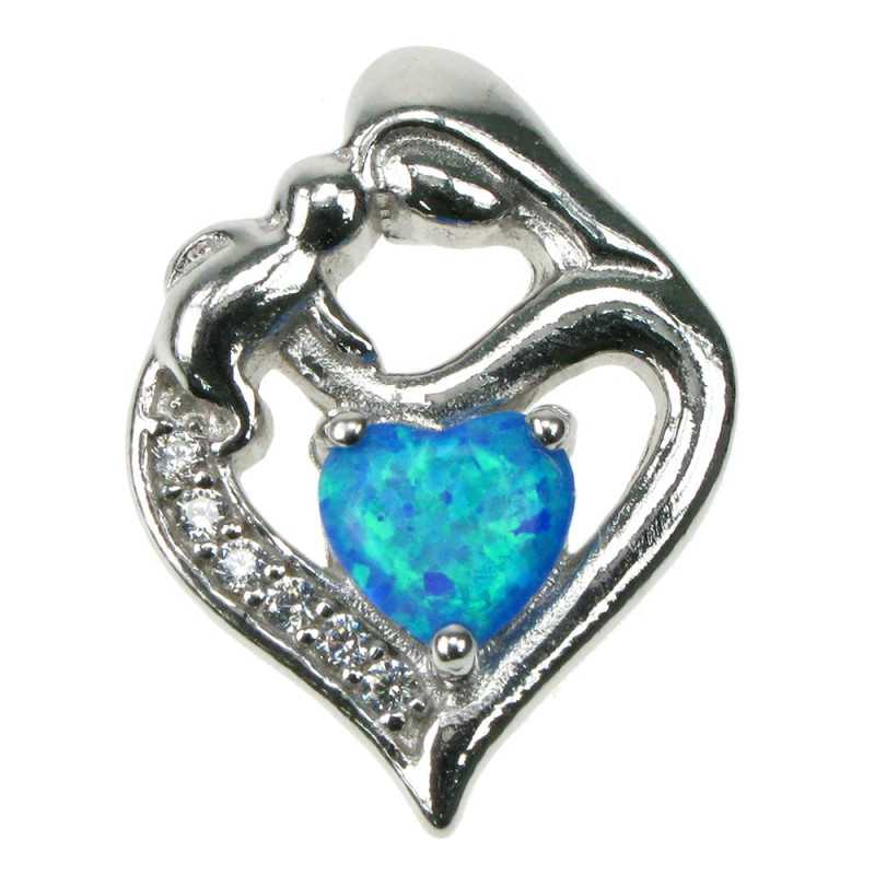 Mor Barn Mørk Opal Smykke Vedhæng Med Blå Opal Sten 925 Sterling Sølv Zirkonia Rhodium Belægning
