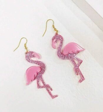 øreringe Hængeøreringe Flamingo Lyserød Glitter