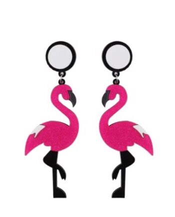 øreringe Hængeøreringe Flamingo Pink Hvid Glimmer