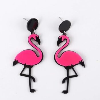 øreringe Hængeøreringe Flamingo Pink Sort