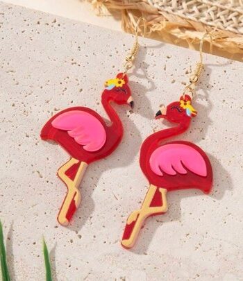 øreringe Hængeøreringe Flamingo Rød Pink