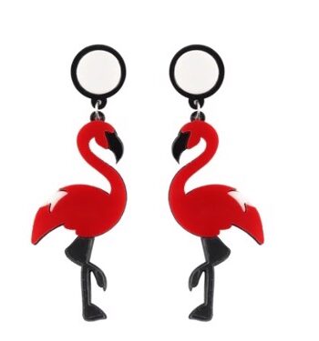 øreringe Hængeøreringe Flamingo Røde Hvid
