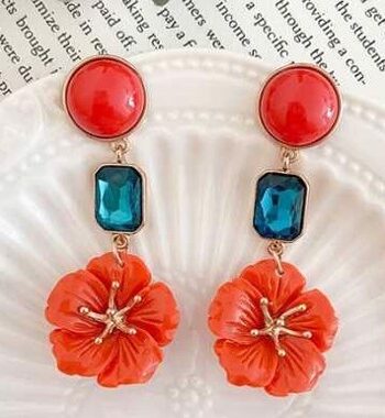 øreringe Store Hængeøreringe Med Blomster Sten Orange Teal