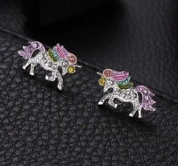 øreringe Unicorn Med Sten Regnbue