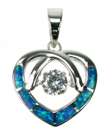 Opal Hjerte Sølv Smykke Halskæde Vedhæng Med Blå Opal Sten 925 Sterling Sølv   Rhodium Belægning