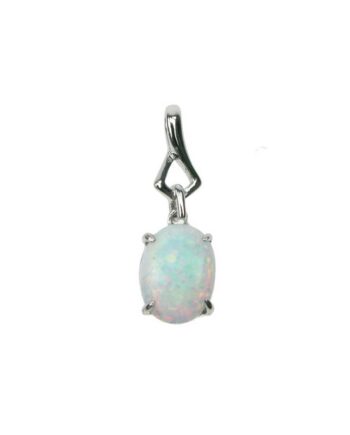 Oval Sølv Smykke Halskæde Med Hvid Sne Opal Sten 925 Sterling Sølv   Rhodium Belægning