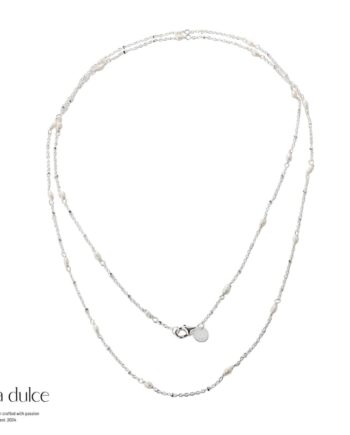 Rice Dots Long Necklace  Silver