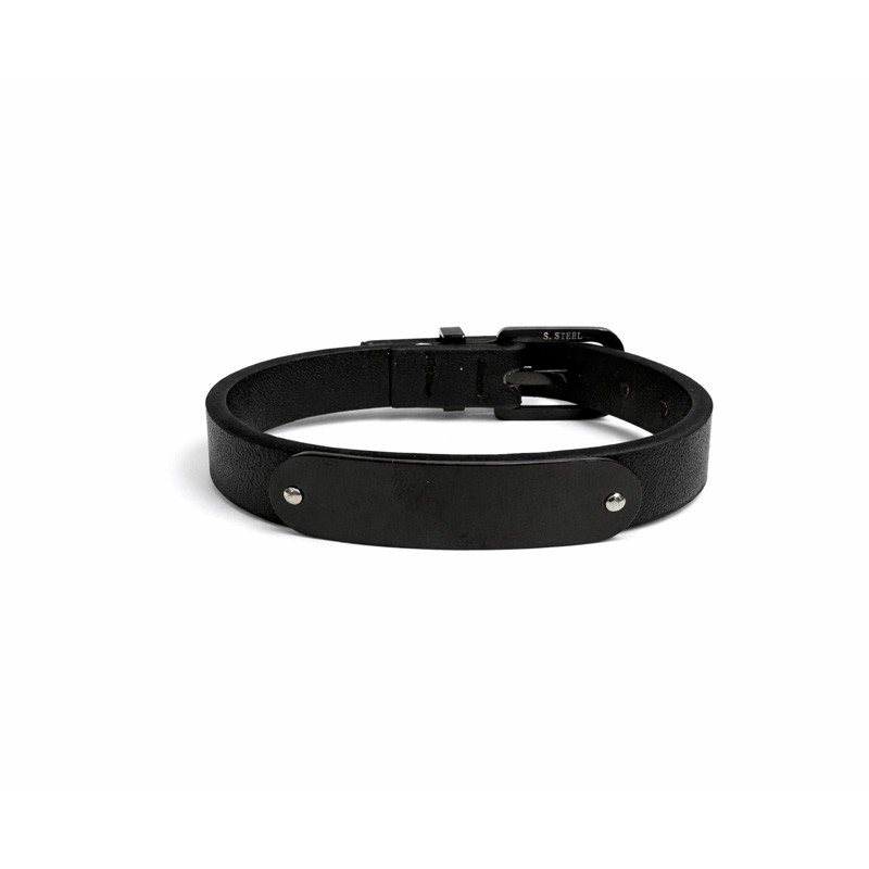 Scrouples Force Læderarmbånd Sort Med Sort Metal