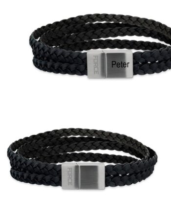 Scrouples Force Læderarmbånd Sort Rækker Stål Rem