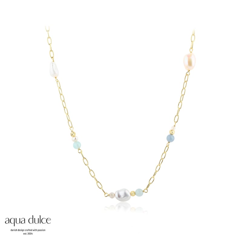 Sky Blue Pearl Necklace  Golden