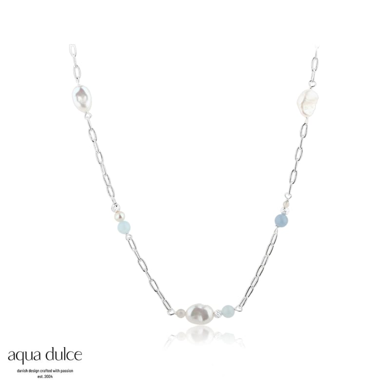 Sky Blue Pearl Necklace  Silver
