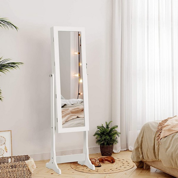 Smykkeskab Med Led Lys Spejlskab Til Smykker Makeup Hvid