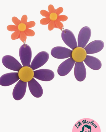 Yvonnes Maguridt øreringe Neonblomster Retrohumør Lilla Orange