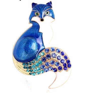 Broche Den Kloge Ræv Blå Med Glitrende Sten