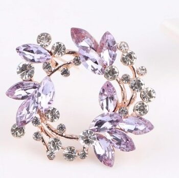 Broche Guld Cirkel Med Blade Sten Lavendel