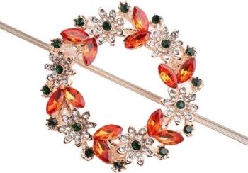 Broche Guld Cirkel Med Blade Sten Orange