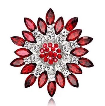 Broche Rød Blomst Med Smukke Sten