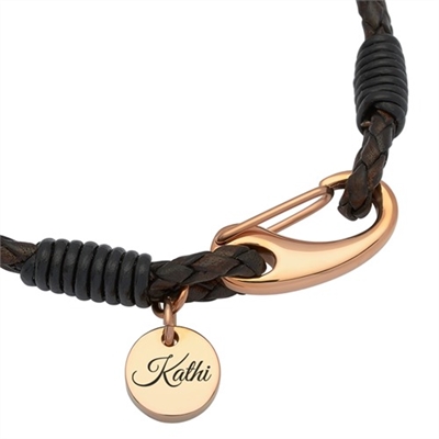Brunt Læderarmbånd Med Gravering