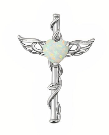 Caduceus Vedhæng Med Opal Hjerte 31mm Kæde