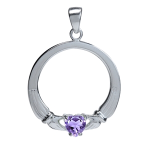 Claddagh Vedhæng Med Ametyst 30mm Kæde
