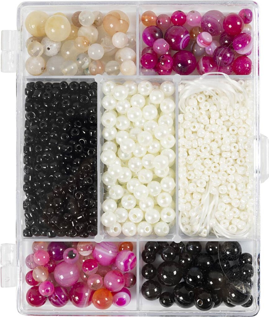Diy Mix Smykker Agater Str Hulstr Beige Sort Pink Hvid Perlemor Creativ Company