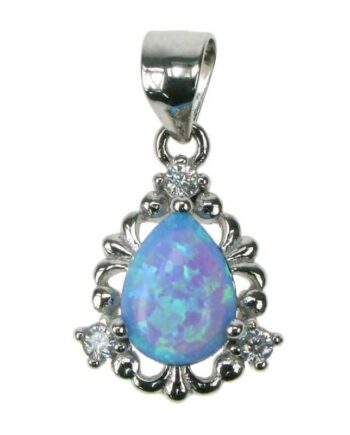 Dråbe Opal Smykke Vedhæng Med Blå Opal Sten 925 Sterling Sølv Zirkonia   Rhodium Belægning