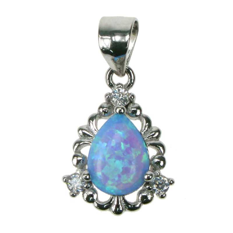 Dråbe Opal Smykke Vedhæng Med Blå Opal Sten 925 Sterling Sølv Zirkonia Rhodium Belægning