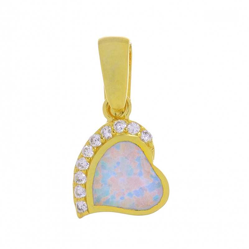 Eros Opal Smykke Vedhæng Med Hvid Sne Opal Sten 925 Sterling Sølv Guld Belægning