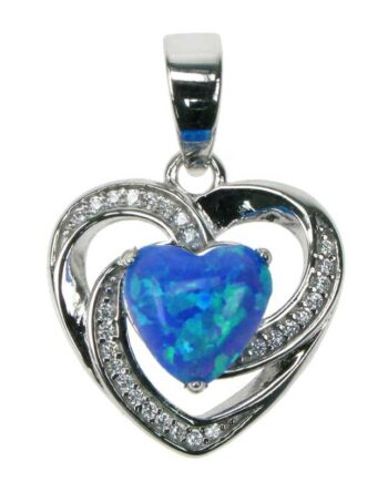 Havblå Opal Hjerte Opal Smykke Vedhæng Med Blå Opal Sten 925 Sterling Sølv Zirkonia   Rhodium Belægning