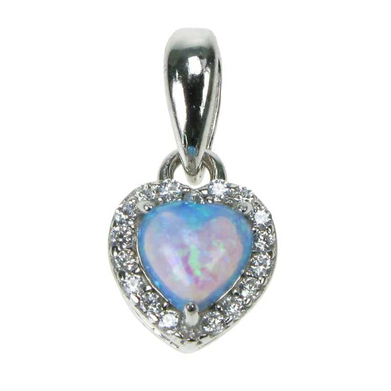 Havets Hjerte Opal Smykke Vedhæng Med Blå Opal Sten 925 Sterling Sølv Zirkonia Rhodium Belægning
