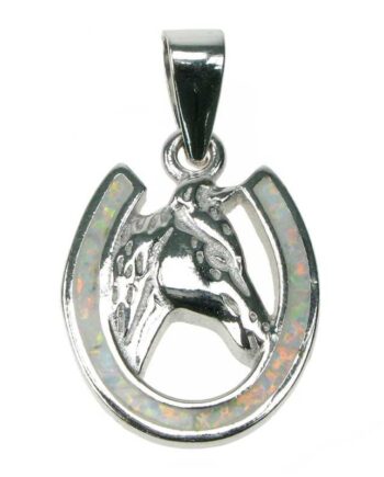 Hestesko Opal Smykke Vedhæng Med Hvid Sne Opal Sten 925 Sterling Sølv   Rhodium Belægning