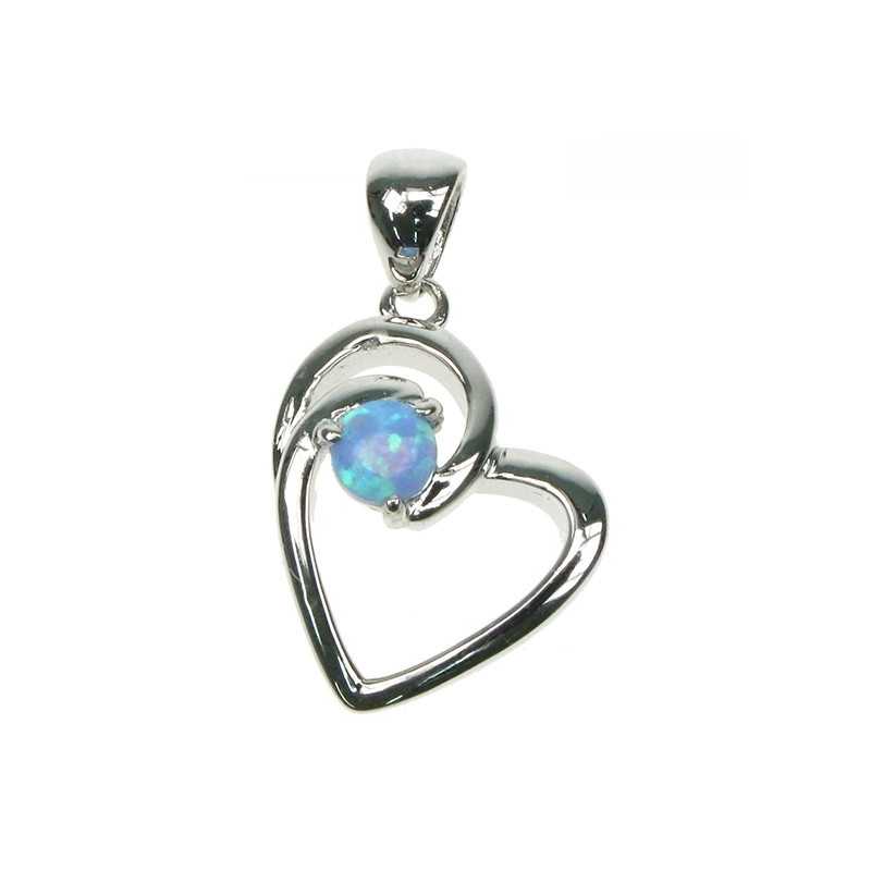 Himmelblå Opal Hjerte Sølv Smykke Halskæde Vedhæng Med Blå Opal Sten 925 Sterling Sølv Rhodium Belægning