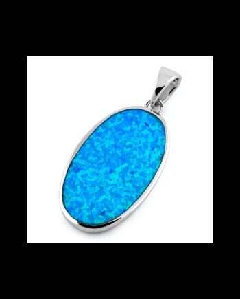 Korfu Stort Opal Smykke Vedhæng Med Blå Opal Sten 925 Sterling Sølv   Rhodium Belægning