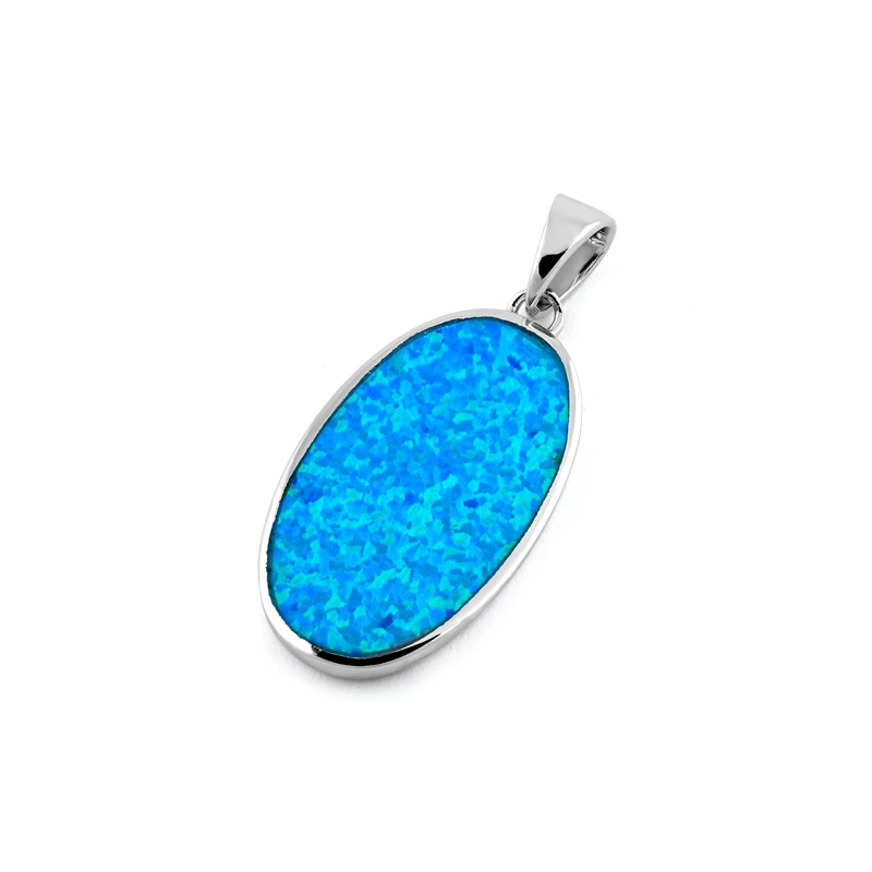 Korfu Stort Opal Smykke Vedhæng Med Blå Opal Sten 925 Sterling Sølv Rhodium Belægning