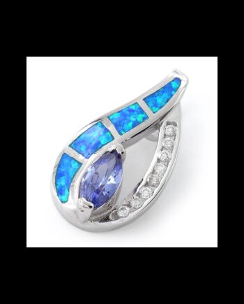 Marquise Opal Smykke Vedhæng Med Blå Opal Sten 925 Sterling Sølv   Rhodium Belægning