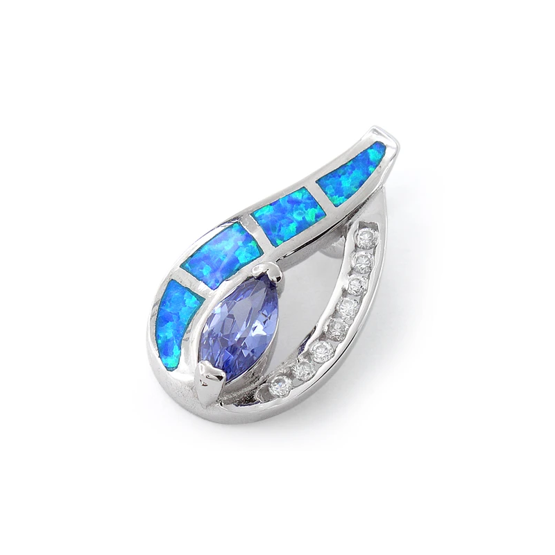 Marquise Opal Smykke Vedhæng Med Blå Opal Sten 925 Sterling Sølv Rhodium Belægning