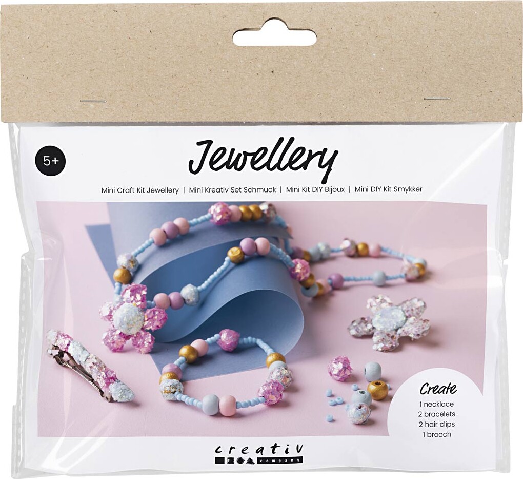 Mini Diy Kit Smykker Halskæde Armbånd Spænder Broche Blå Lys Blå Pastelpink 1pk Creativ Company