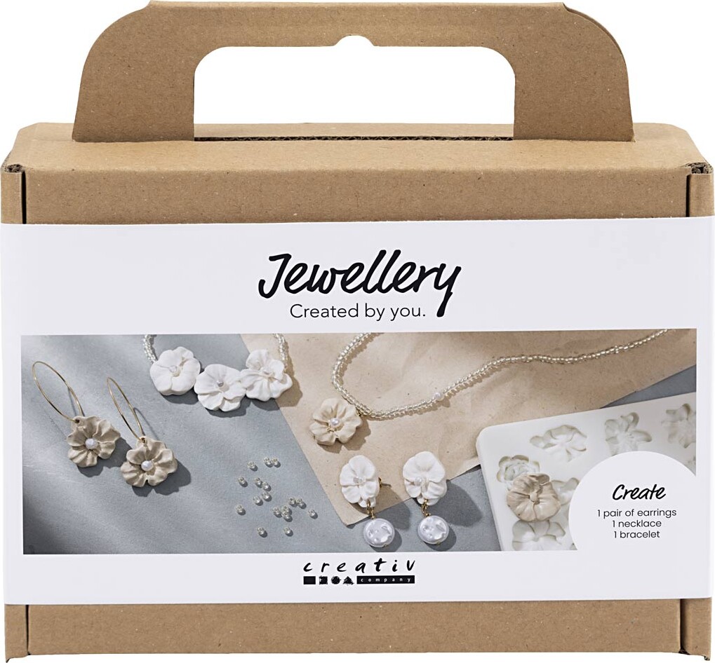 Mini Diy Kit Smykker øreringe Armbånd Halskæde Med Blomsterdesign Beige Lys Pudder Varm Beige Creativ Company