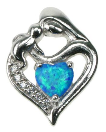 Mor   Barn Mørk Opal Smykke Vedhæng Med Blå Opal Sten 925 Sterling Sølv Zirkonia   Rhodium Belægning