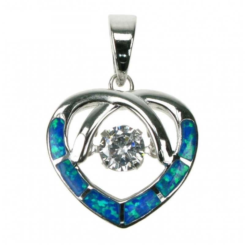 Opal Hjerte Sølv Smykke Halskæde Vedhæng Med Blå Opal Sten 925 Sterling Sølv Rhodium Belægning