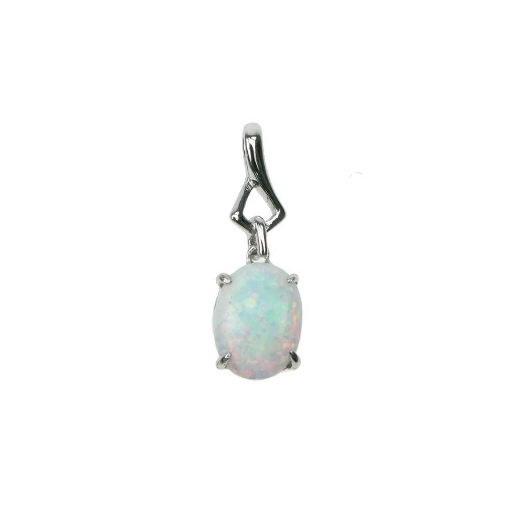 Oval Sølv Smykke Halskæde Med Hvid Sne Opal Sten 925 Sterling Sølv Rhodium Belægning