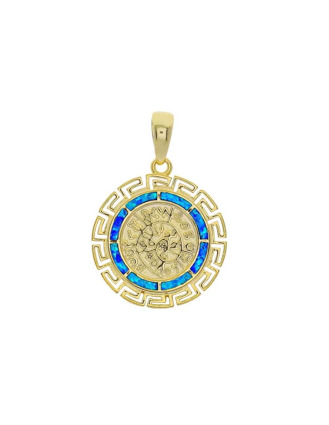 Phaistos Disc Gaia Smykke Vedhæng Med Blå Opal Sten 925 Sterling Sølv Guldbelægning