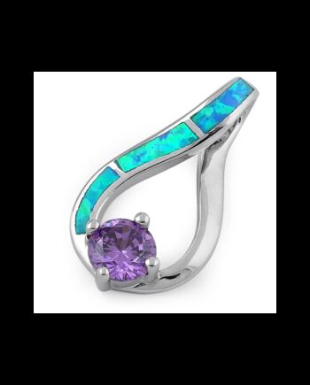 Samos Opal Smykke Vedhæng Med Blå Opal Sten 925 Sterling Sølv   Rhodium Belægning