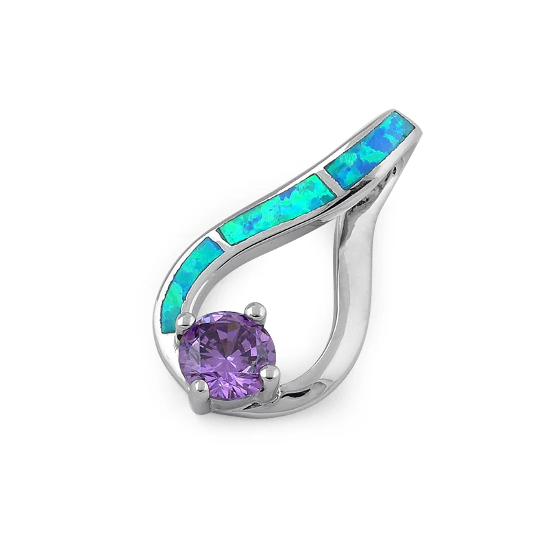 Samos Opal Smykke Vedhæng Med Blå Opal Sten 925 Sterling Sølv Rhodium Belægning