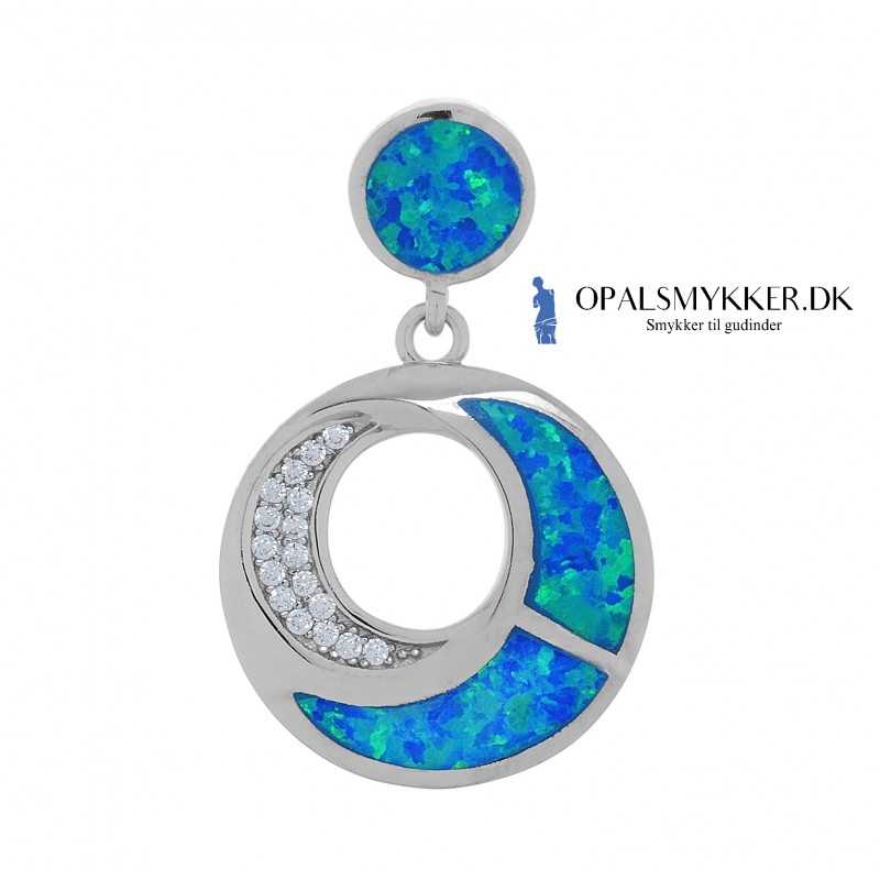 Santorini Sølv Smykke Halskæde Vedhæng Med Blå Opal Sten 925 Sterling Sølv Rhodium Belægning
