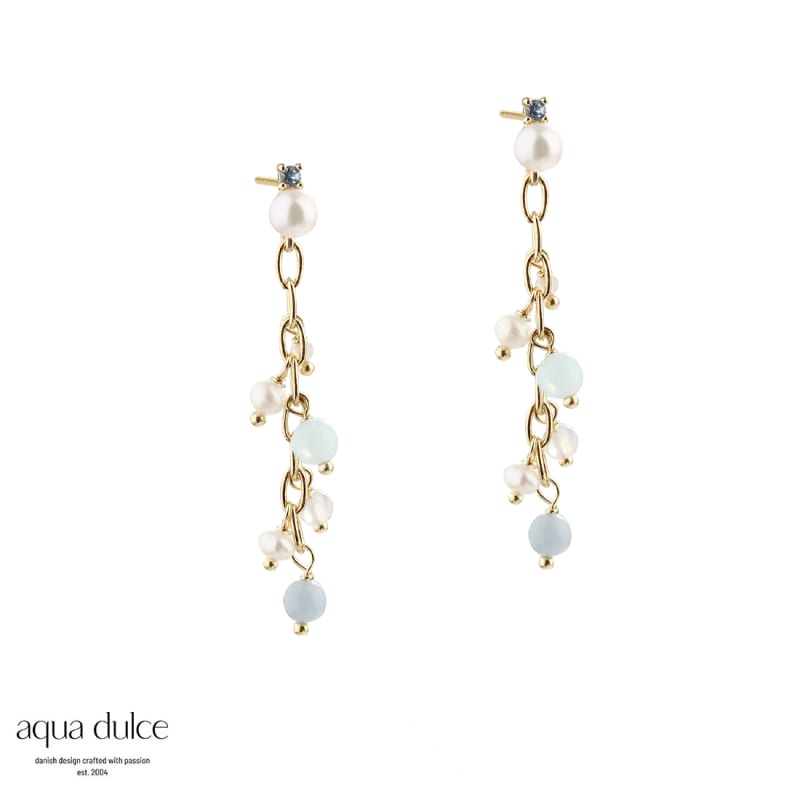 Sky Blue Chain Earring Golden