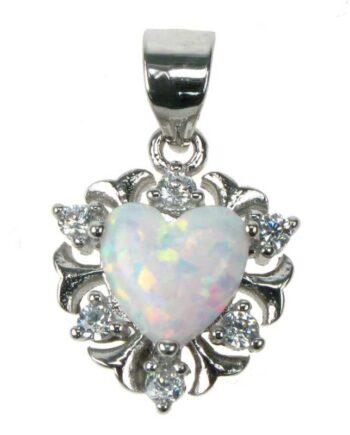 Sne Opal Hjerte Opal Smykke Vedhæng Med Hvid Sne Opal Sten 925 Sterling Sølv Zirkonia   Rhodium Belægning