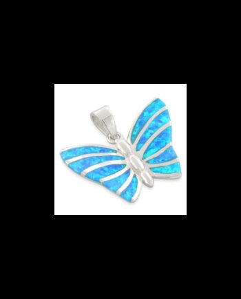 Sommerfugl Opal Smykke Vedhæng Med Blå Opal Sten 925 Sterling Sølv   Rhodium Belægning